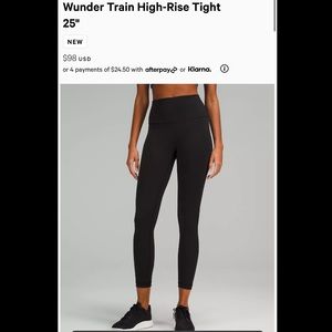 Lululemon Wunder Train Tight 25” Black Size 8